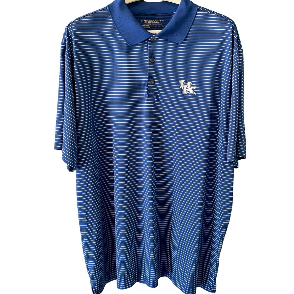 Nike Golf Kentucky Wildcats Polo Shirt Mens XXL Blue Striped Dri-Fit Polo - Picture 2 of 11